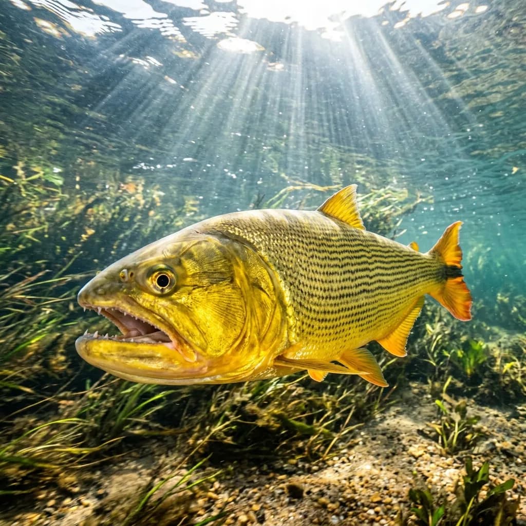 Dourado encontrado no lago de pesca esportiva